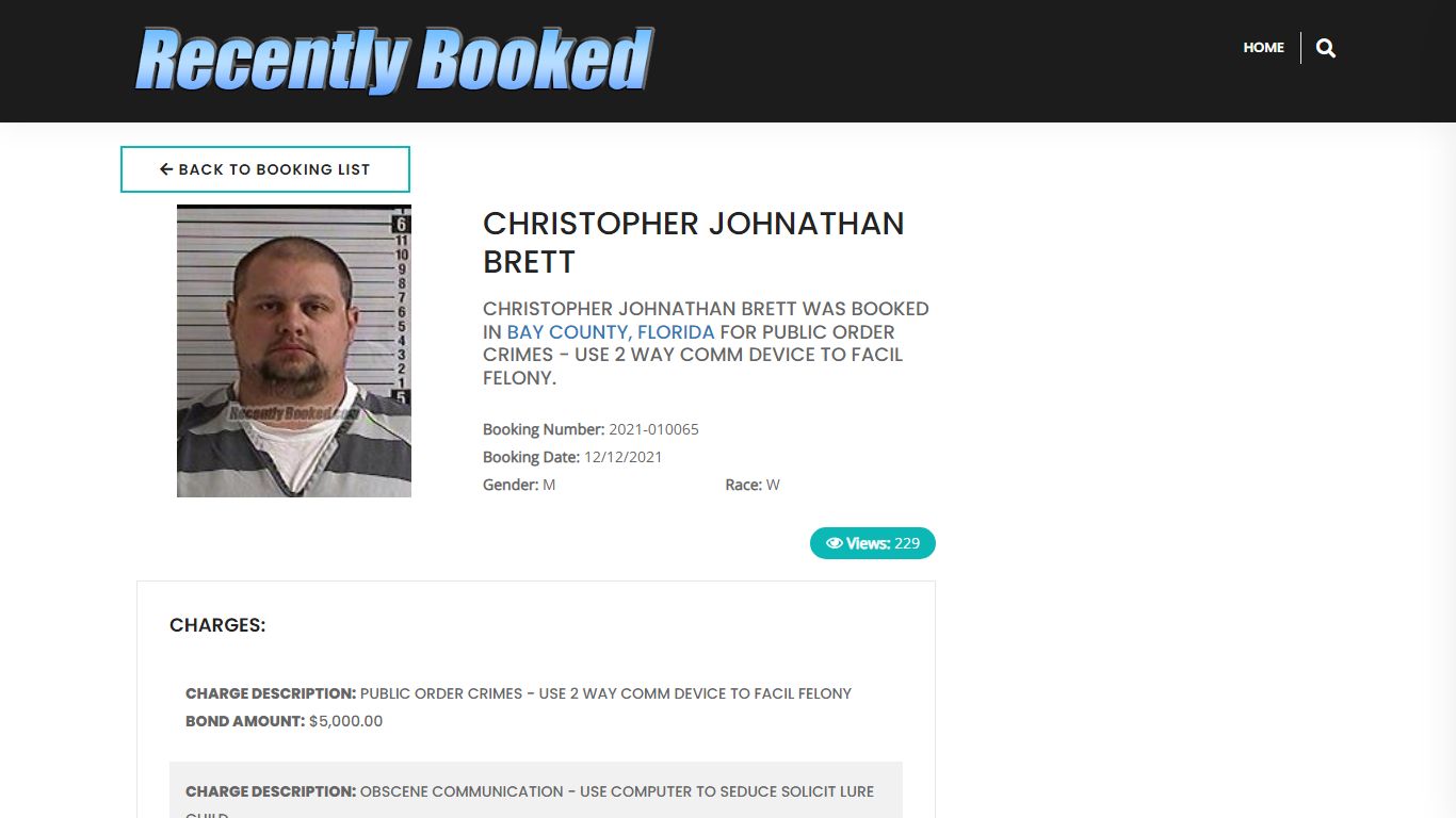 Recent Booking / Mugshot for CHRISTOPHER JOHNATHAN BRETT ...